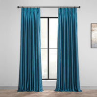 Oceanside Blue French Pleat Vintage Textured Faux Dupioni Silk Blackout Curtain - HalfPriceDrapes.com
