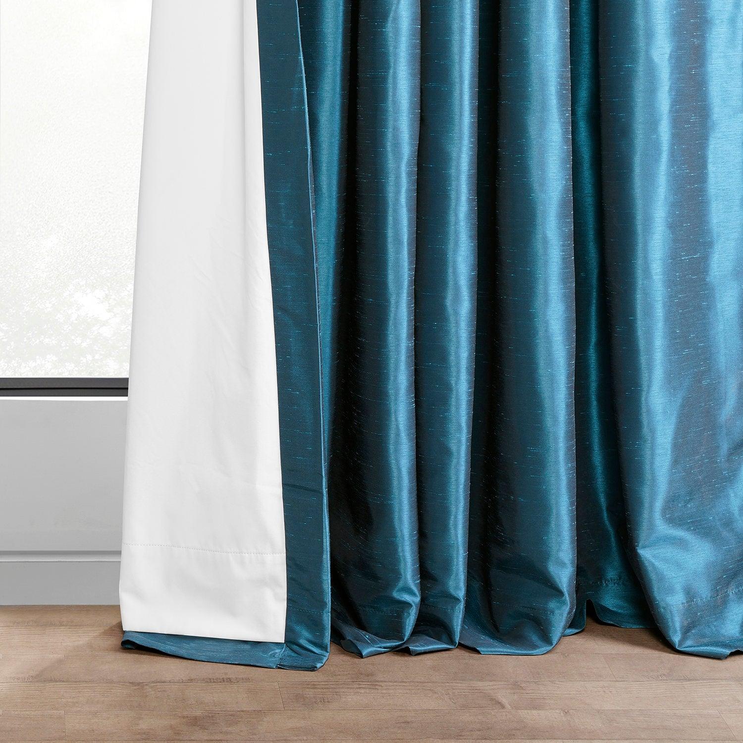 Oceanside Blue French Pleat Vintage Textured Faux Dupioni Silk Blackout Curtain - HalfPriceDrapes.com