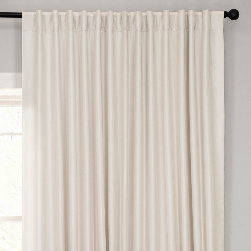 Off White Extra Wide Vintage Textured Faux Dupioni Silk Blackout Curtain
