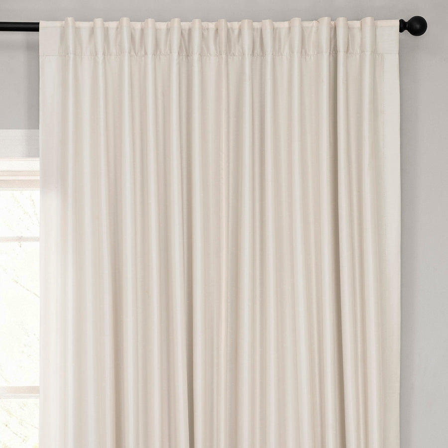 Off White Extra Wide Vintage Textured Faux Dupioni Silk Blackout Curtain