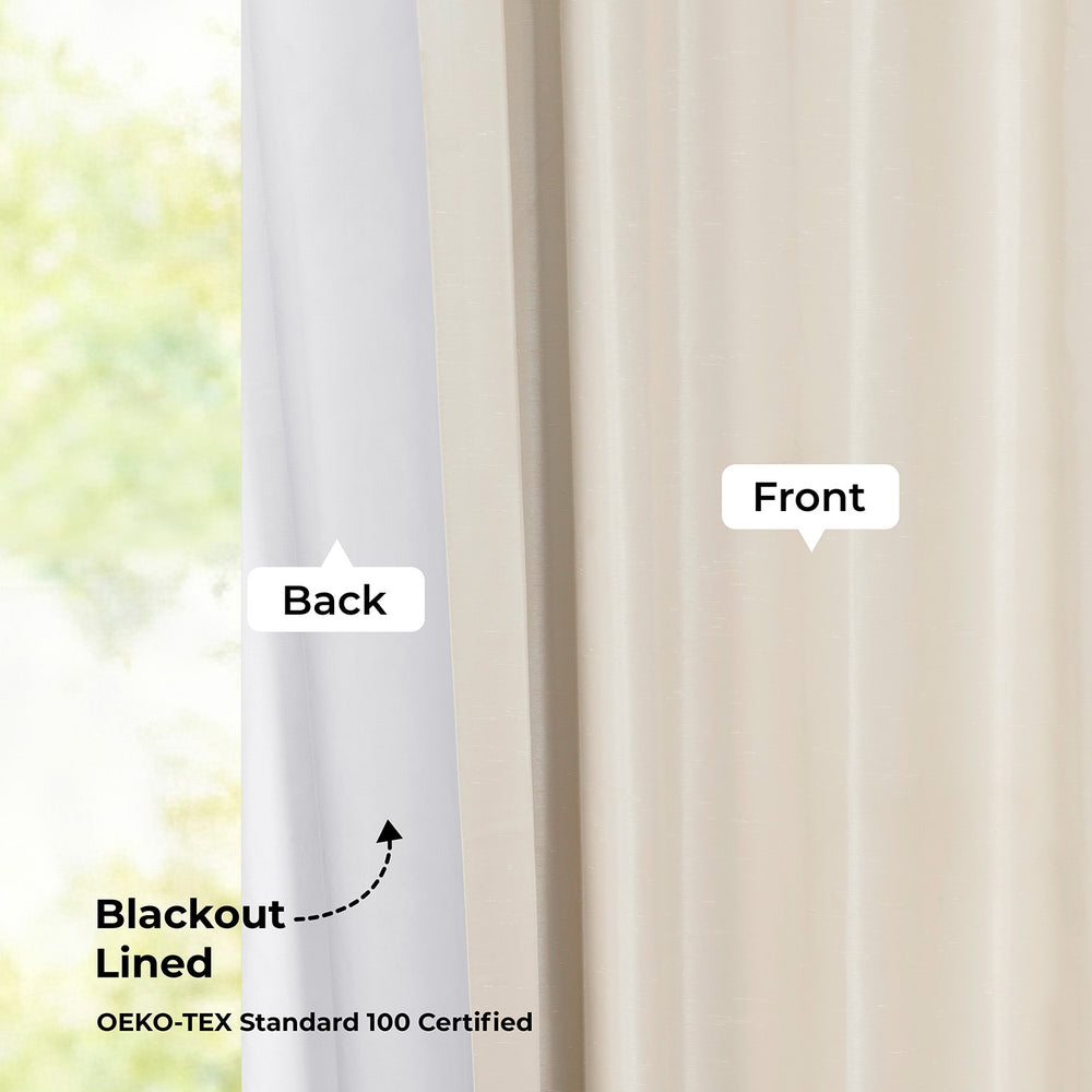 Off White Extra Wide Vintage Textured Faux Dupioni Silk Blackout Curtain