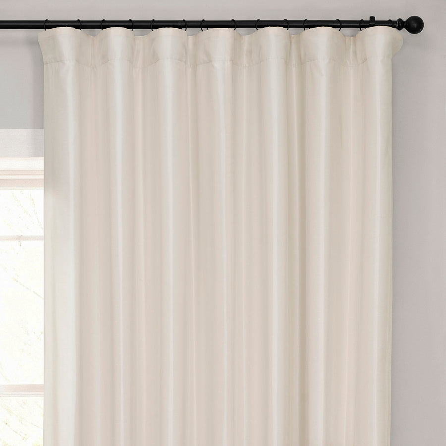 Off White Extra Wide Vintage Textured Faux Dupioni Silk Blackout Curtain