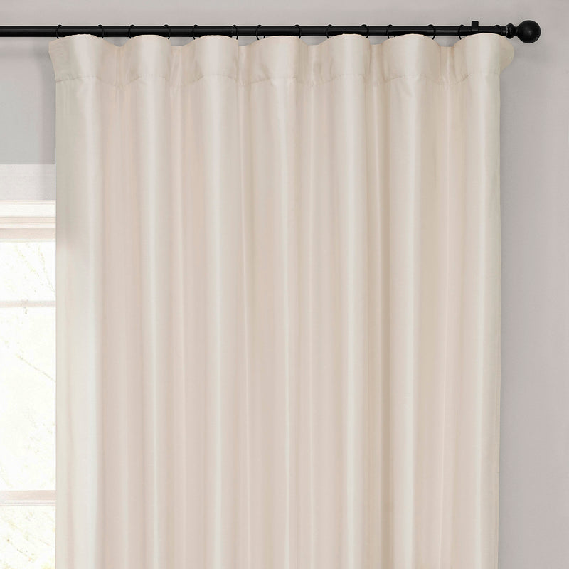 Off White Extra Wide Vintage Textured Faux Dupioni Silk Blackout Curtain