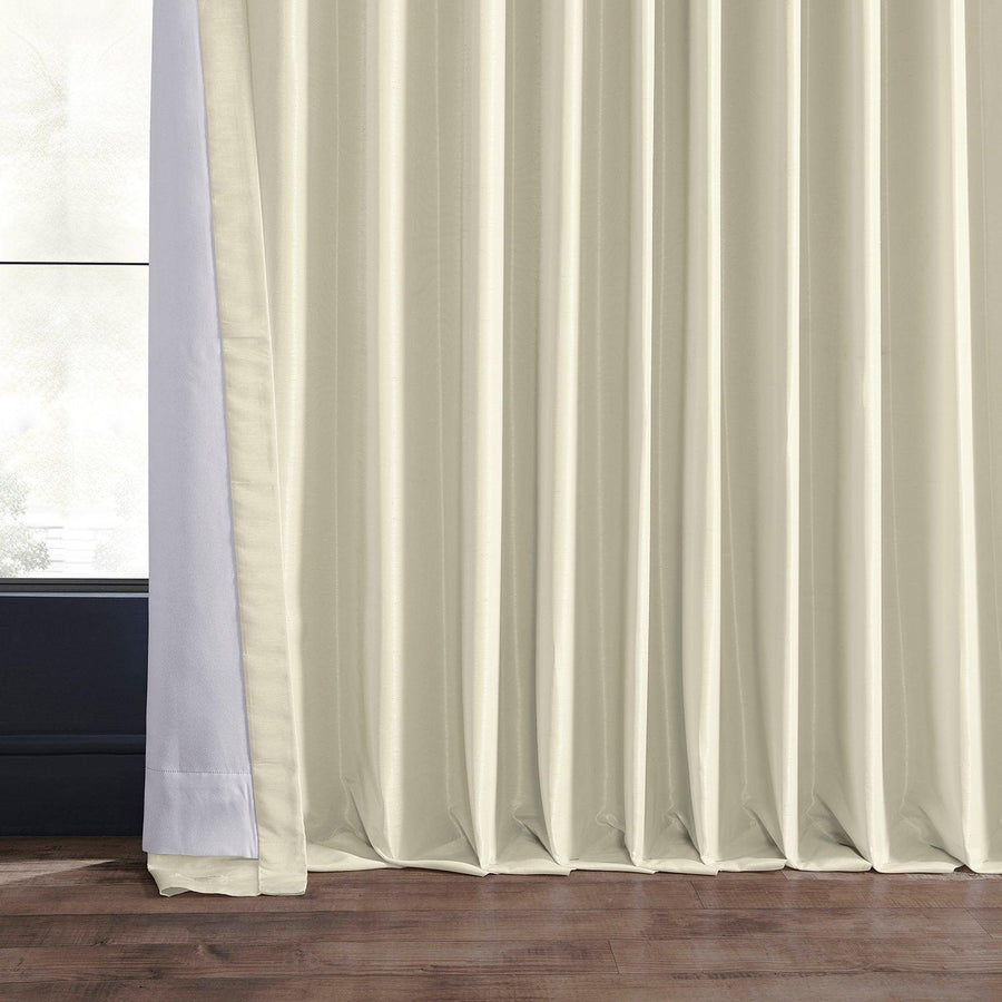Off White Extra Wide Vintage Textured Faux Dupioni Silk Blackout Curtain - HalfPriceDrapes.com