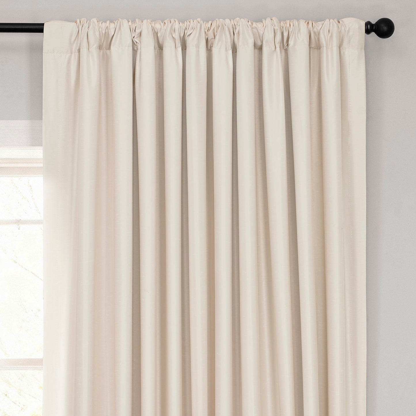 Off White Extra Wide Vintage Textured Faux Dupioni Silk Blackout Curtain