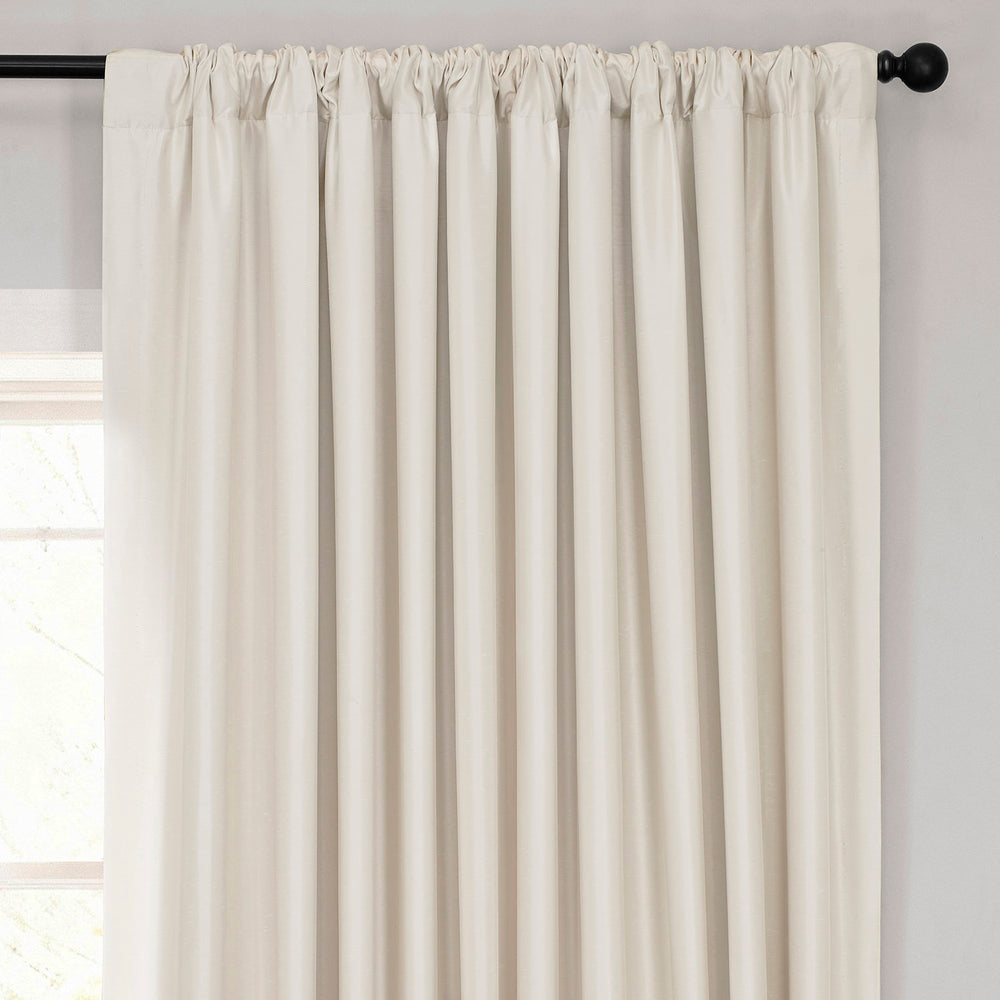 Off White Extra Wide Vintage Textured Faux Dupioni Silk Blackout Curtain