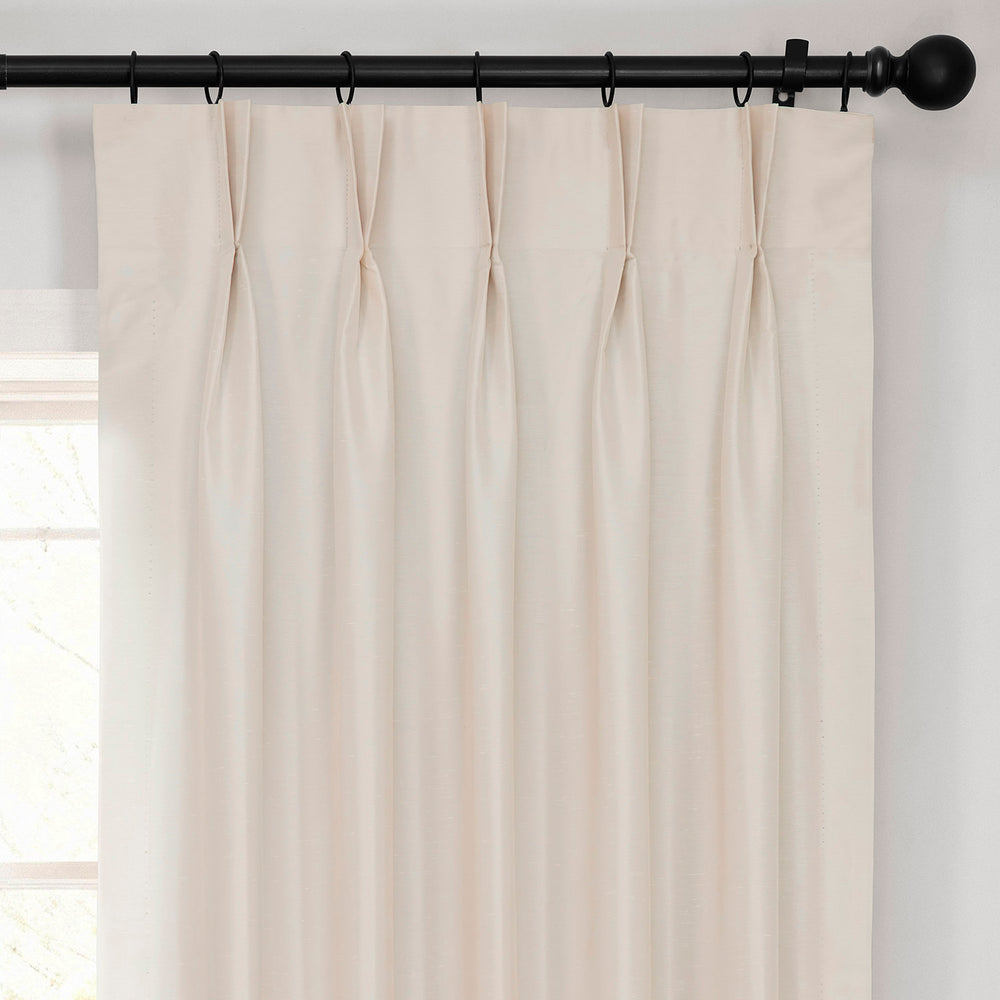 Off White French Pleat Vintage Textured Faux Dupioni Silk Blackout Curtain