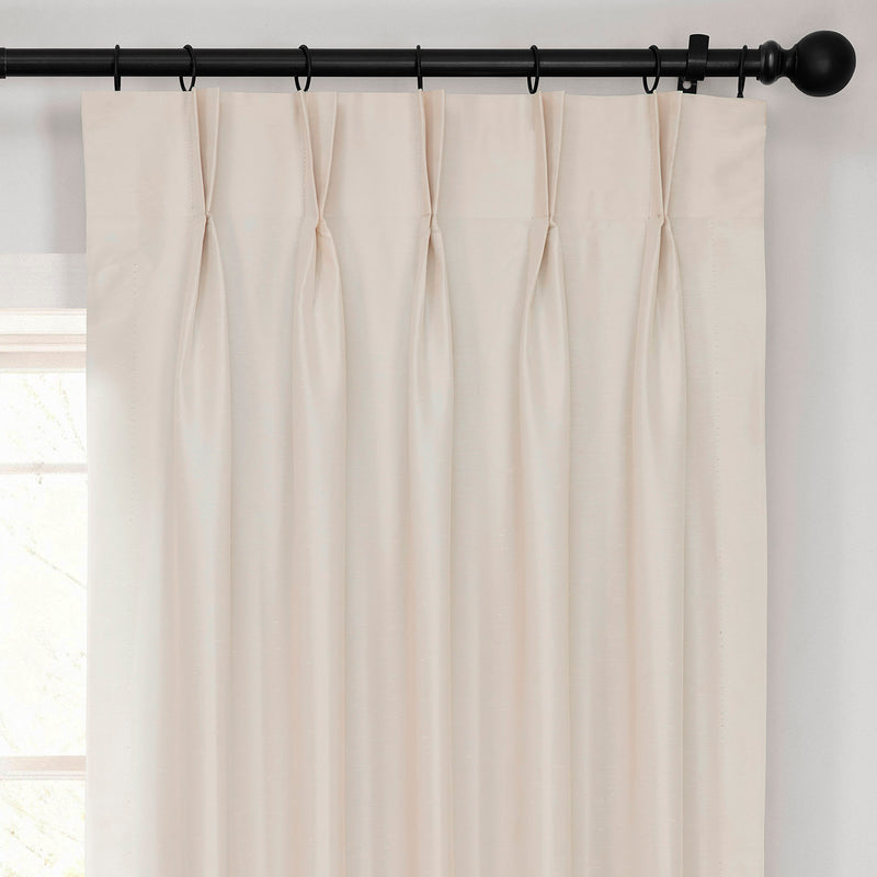 Off White French Pleat Vintage Textured Faux Dupioni Silk Blackout Curtain