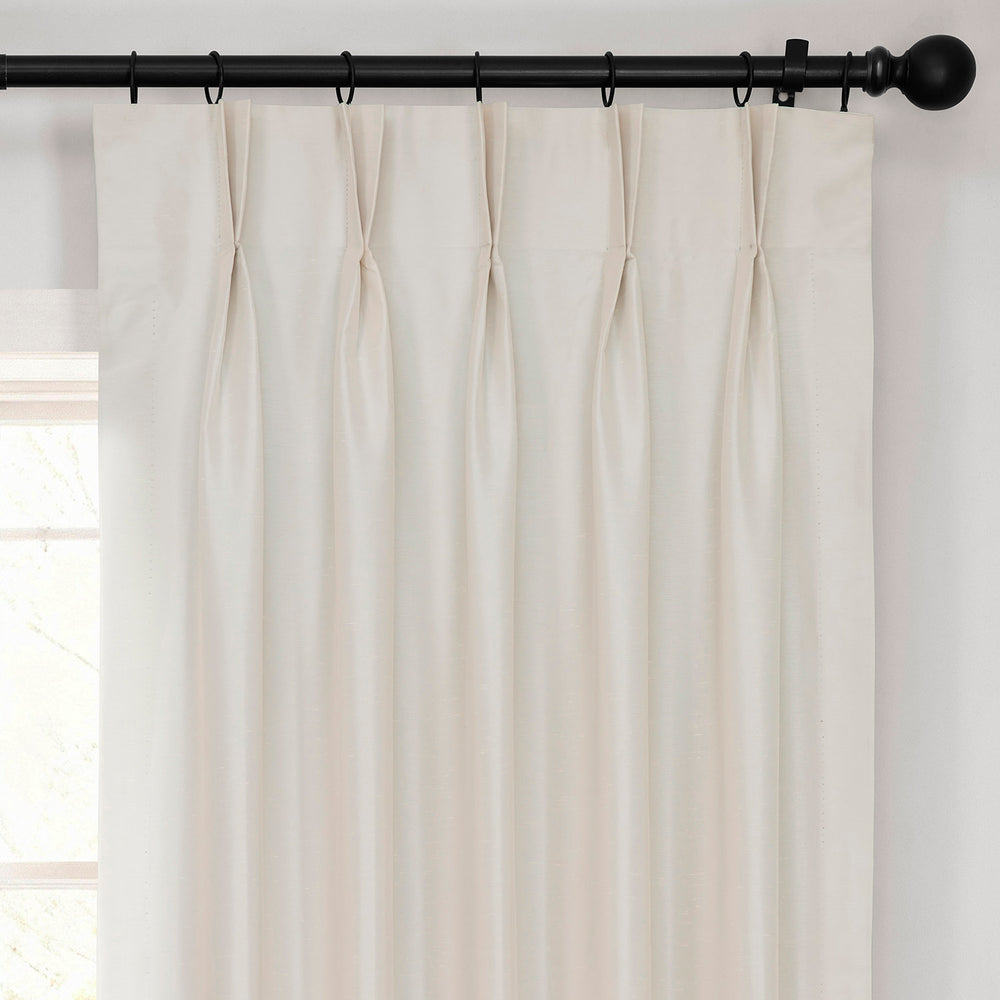 Off White French Pleat Vintage Textured Faux Dupioni Silk Blackout Curtain