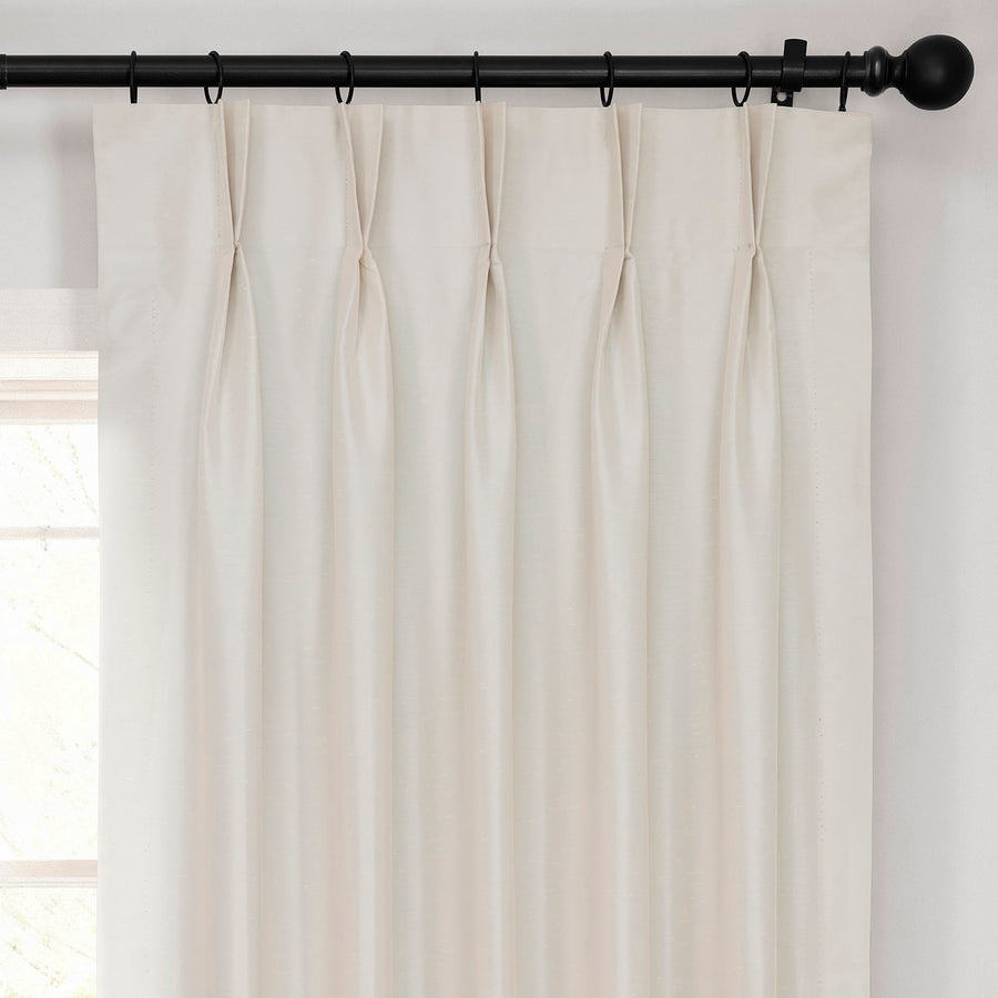 Off White French Pleat Vintage Textured Faux Dupioni Silk Blackout Curtain
