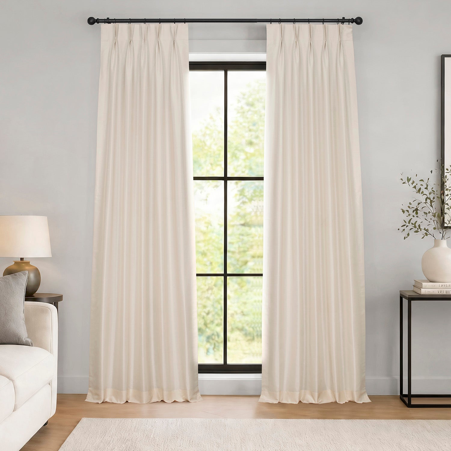 Off White Pinch Pleat Vintage Textured Faux Dupioni Silk Blackout Curtain