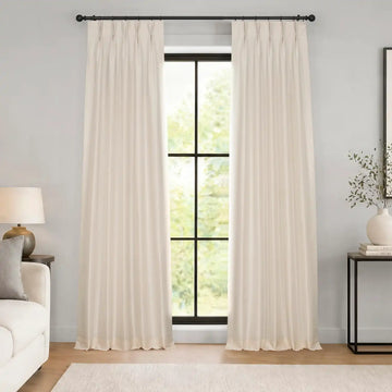 Off White Pinch Pleat Vintage Textured Faux Dupioni Silk Blackout Curtain