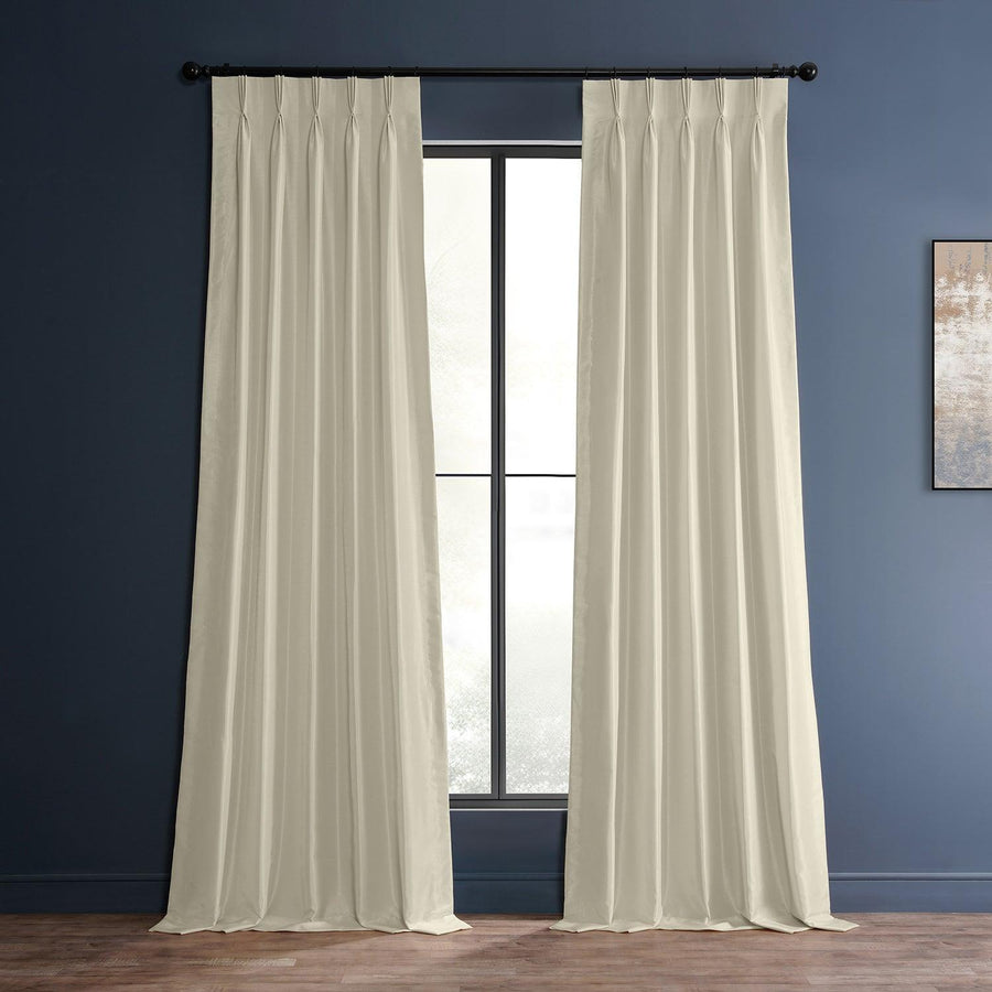 Off White French Pleat Vintage Textured Faux Dupioni Silk Blackout Curtain - HalfPriceDrapes.com