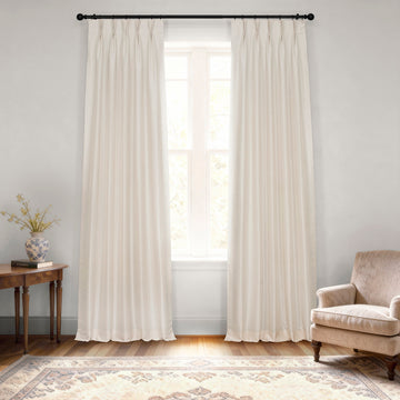 Off White French Pleat Vintage Textured Faux Dupioni Silk Blackout Curtain