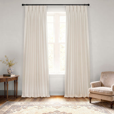 Off White French Pleat Vintage Textured Faux Dupioni Silk Blackout Curtain