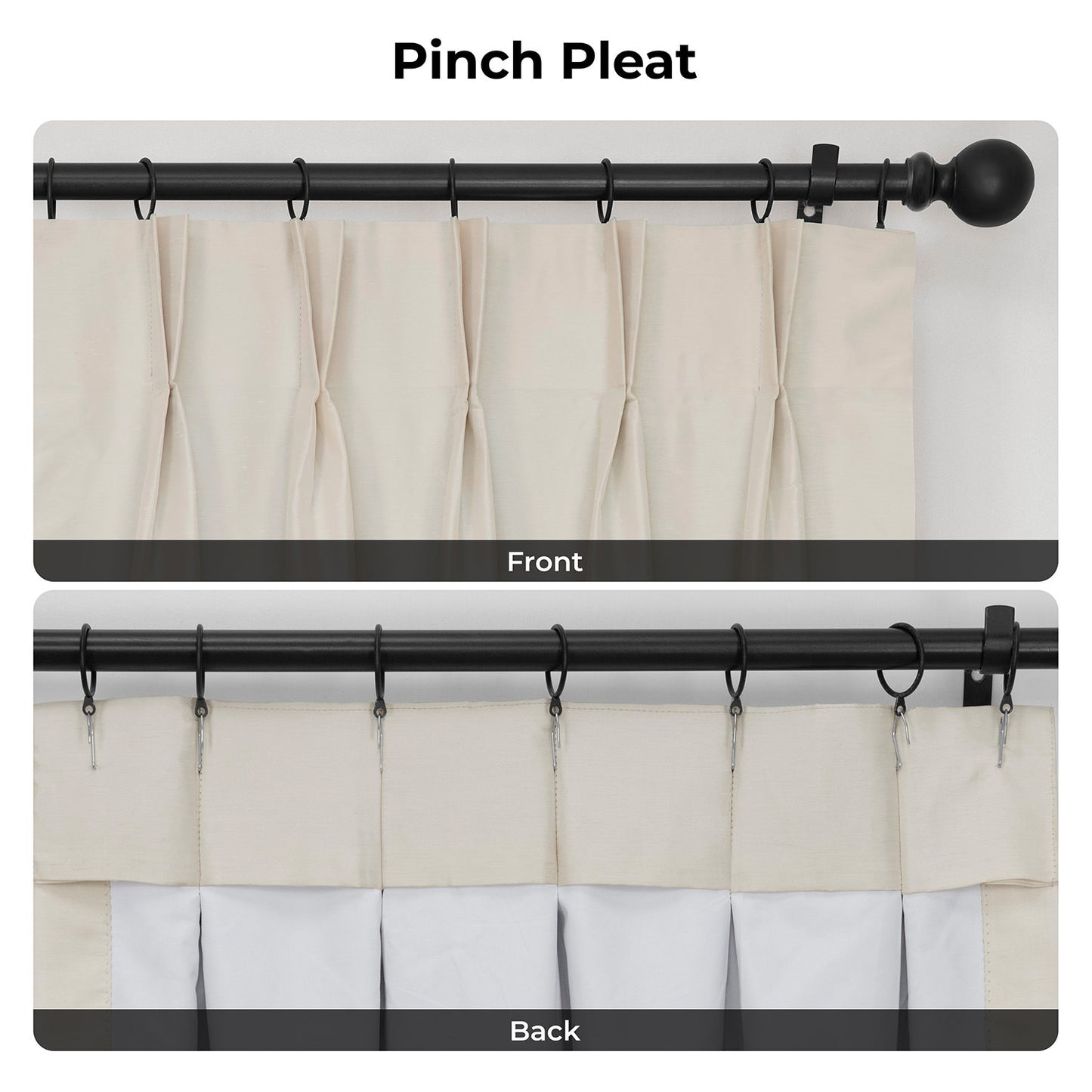 Off White Pinch Pleat Vintage Textured Faux Dupioni Silk Blackout Curtain