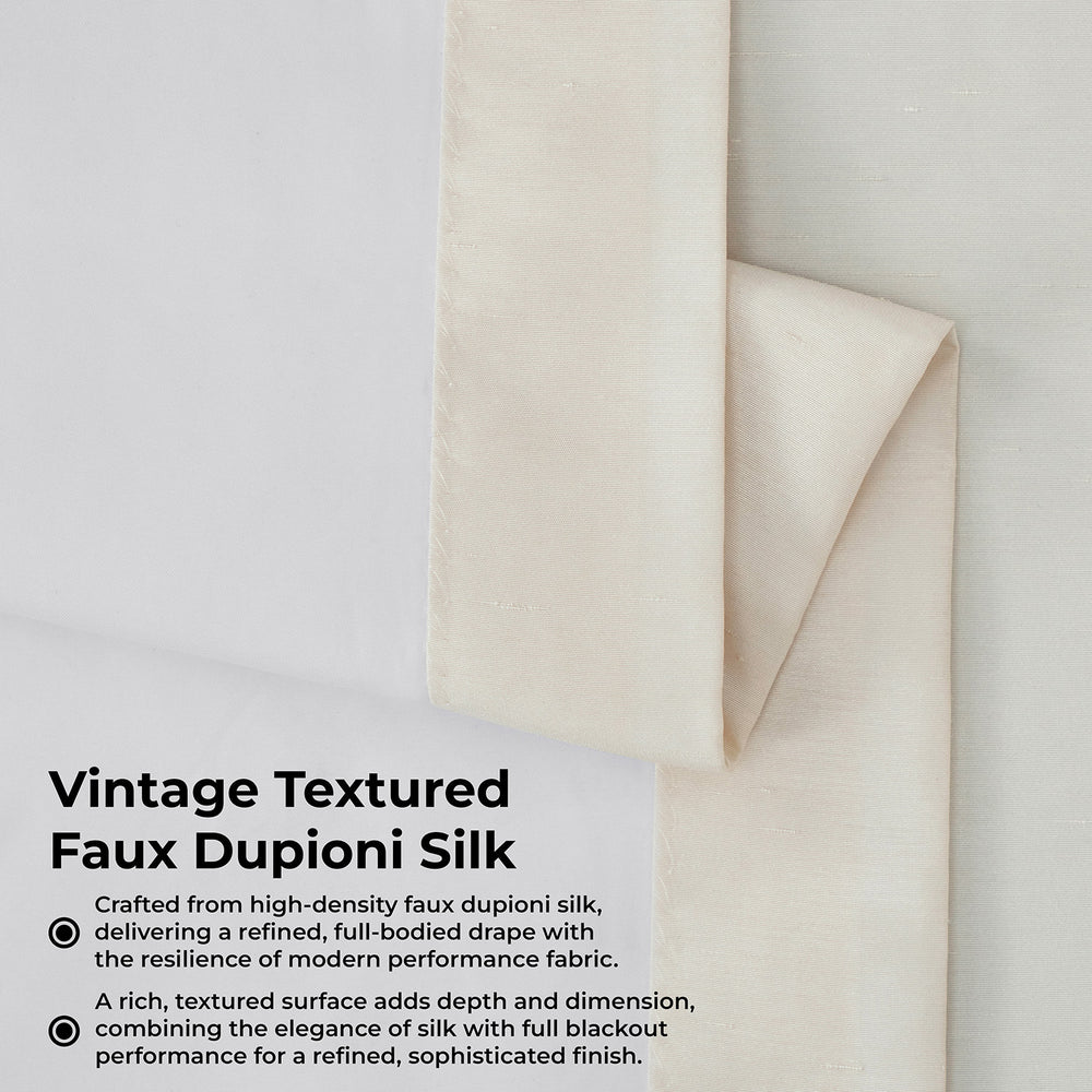 Off White Pinch Pleat Vintage Textured Faux Dupioni Silk Blackout Curtain