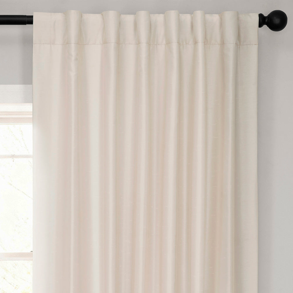 Off White Extra Wide Vintage Textured Faux Dupioni Silk Blackout Curtain