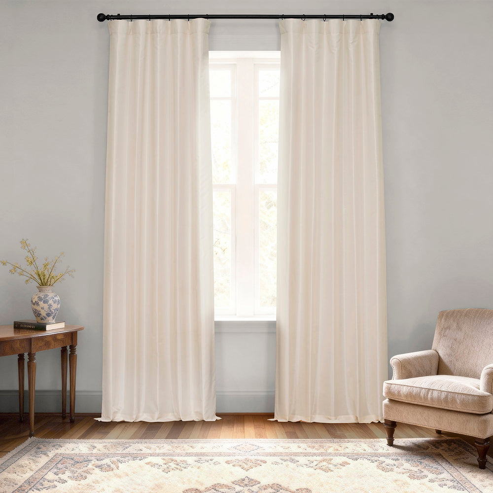 Off White Vintage Textured Faux Dupioni Silk Blackout Curtain