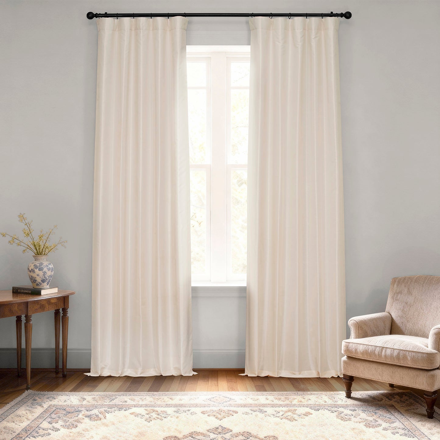 Off White Vintage Textured Faux Dupioni Silk Blackout Curtain