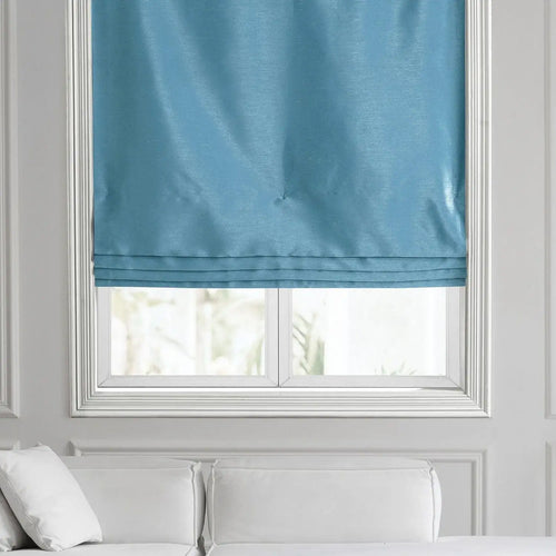 Nassau Blue Vintage Textured Faux Dupioni Silk Roman Shade
