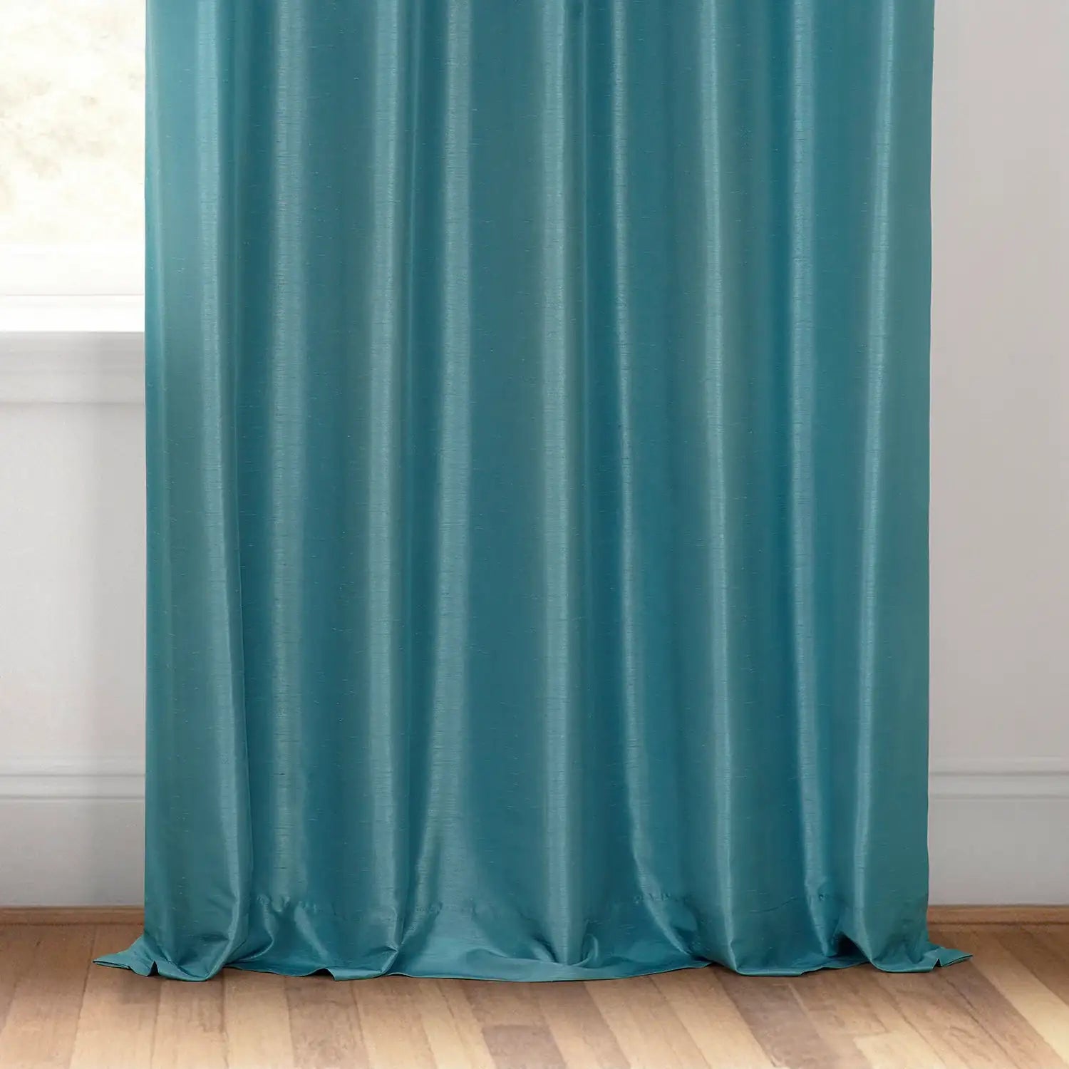 Nassau Blue Vintage Textured Faux Dupioni Silk Blackout Curtain