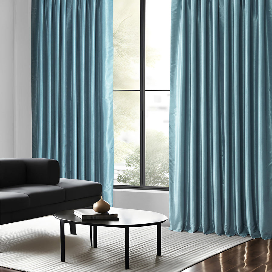Nassau Blue Vintage Textured Faux Dupioni Silk Custom Curtain