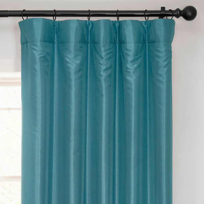 Nassau Blue Vintage Textured Faux Dupioni Silk Room Darkening Curtain