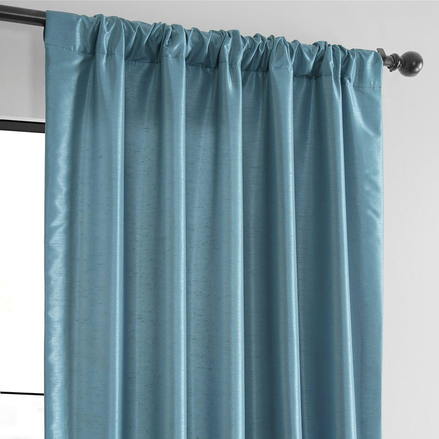 Nassau Blue Vintage Textured Faux Dupioni Silk Curtain - HalfPriceDrapes.com