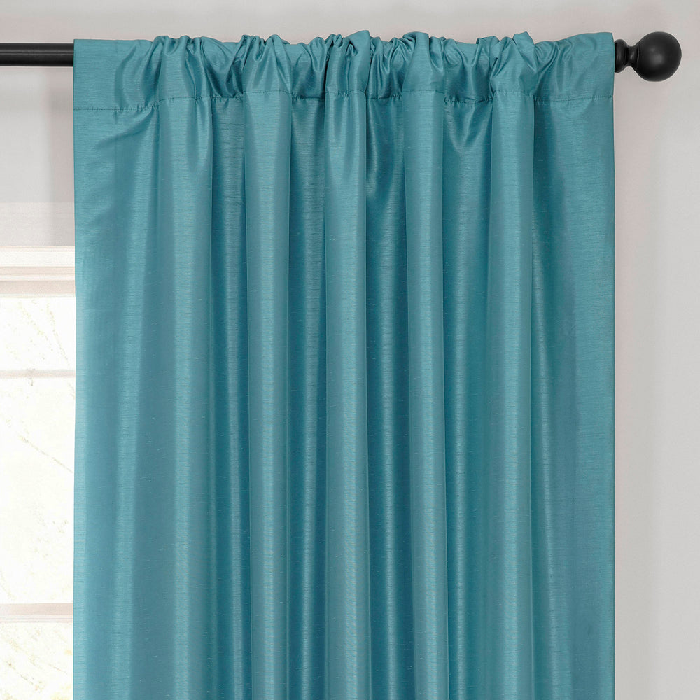 Nassau Blue Vintage Textured Faux Dupioni Silk Room Darkening Curtain