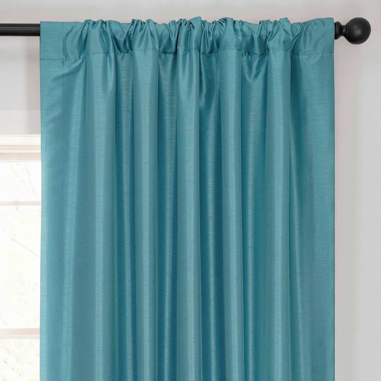 Nassau Blue Vintage Textured Faux Dupioni Silk Room Darkening Curtain