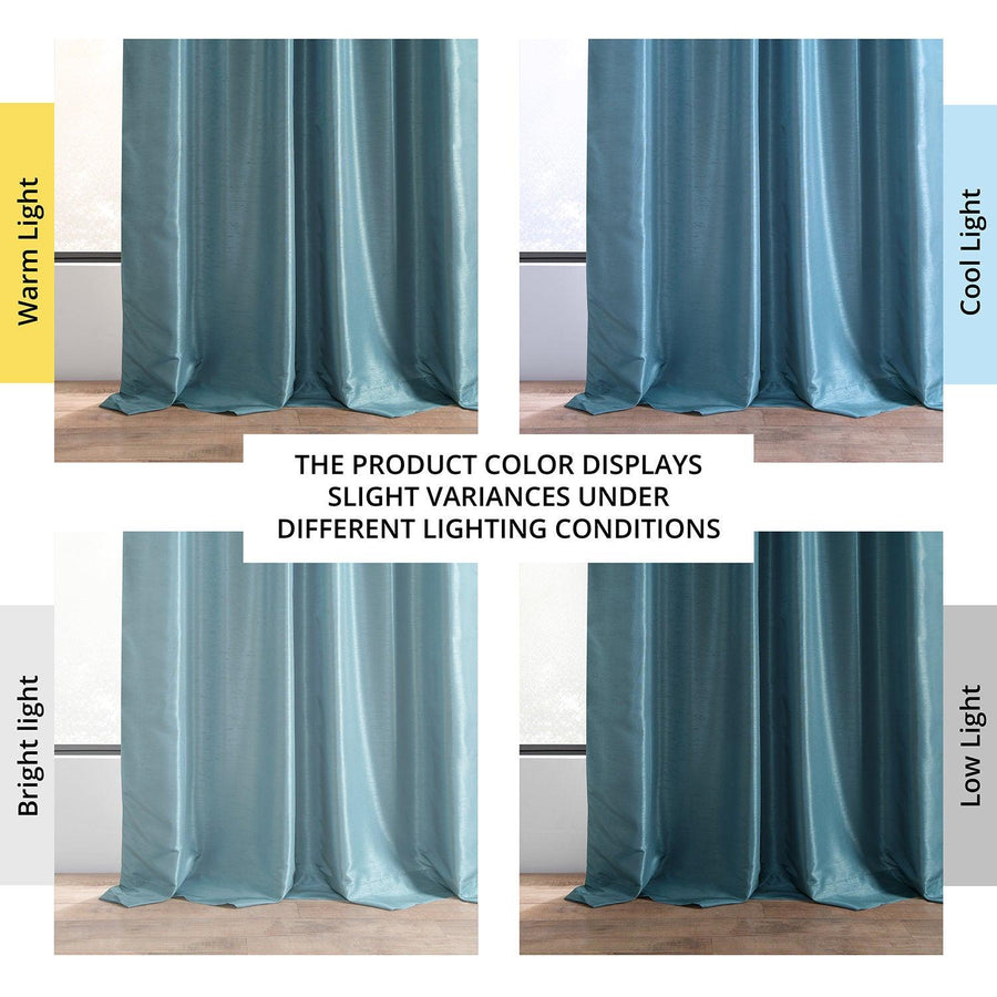 Nassau Blue Vintage Textured Faux Dupioni Silk Blackout Curtain - HalfPriceDrapes.com