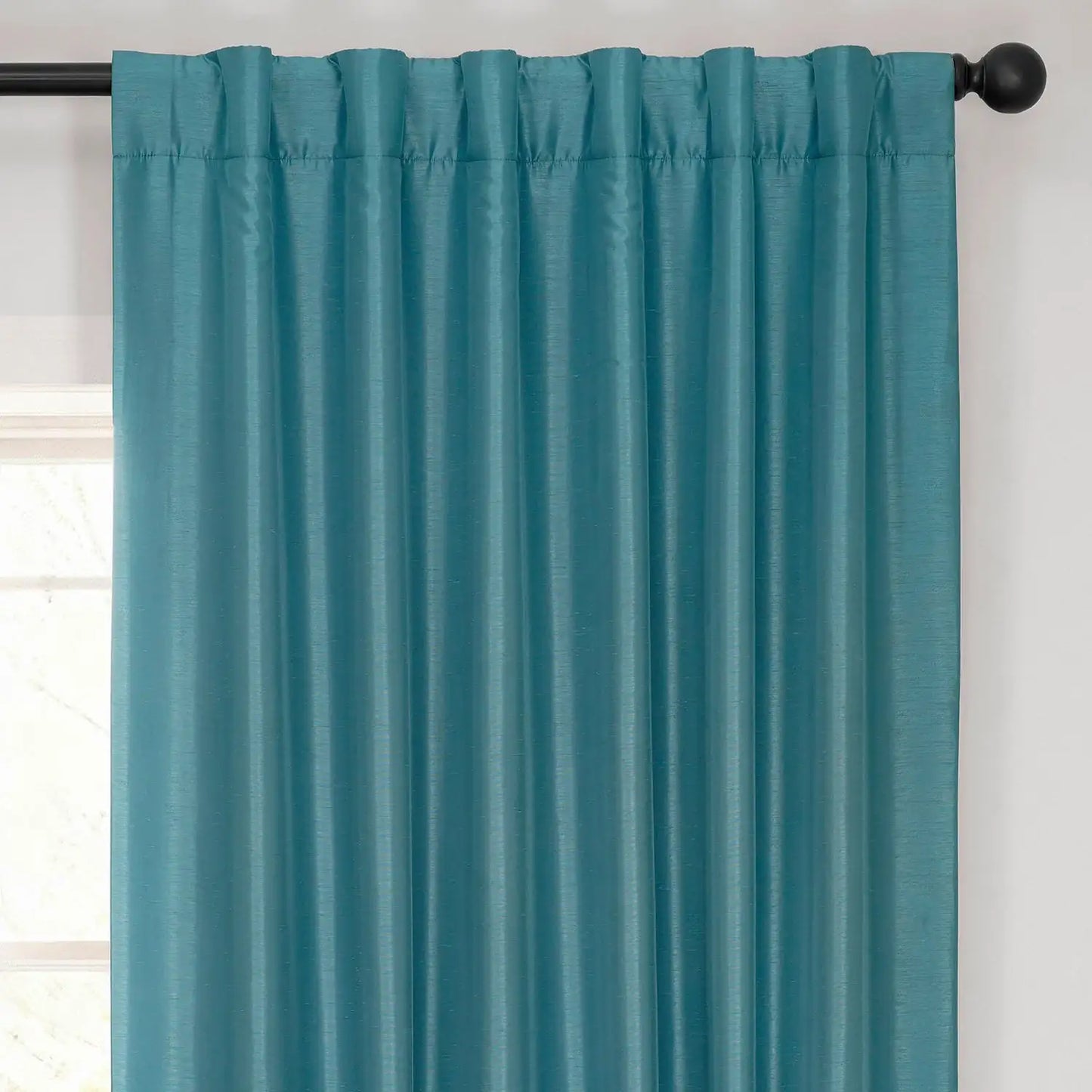 Nassau Blue Vintage Textured Faux Dupioni Silk Blackout Curtain