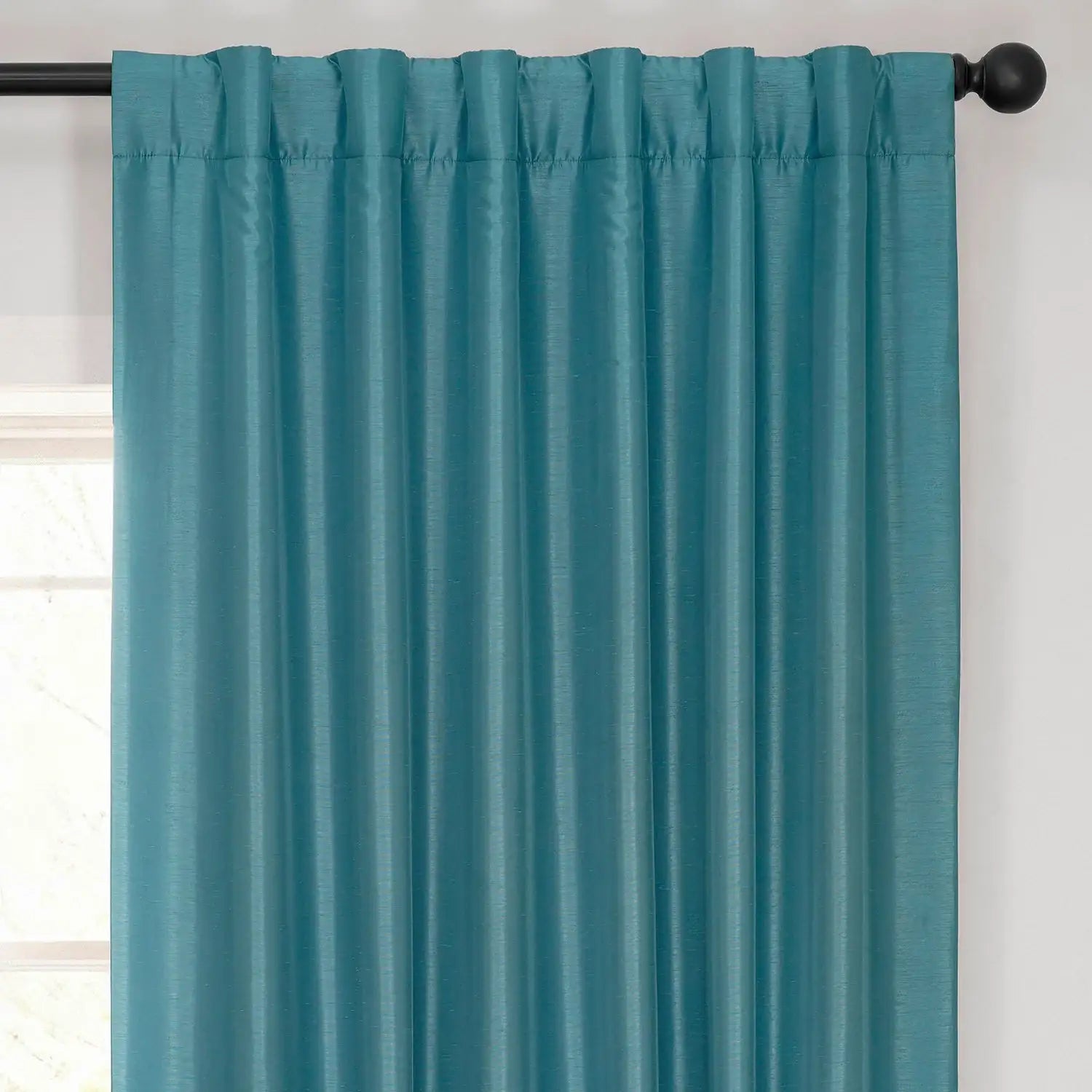 Nassau Blue Vintage Textured Faux Dupioni Silk Blackout Curtain