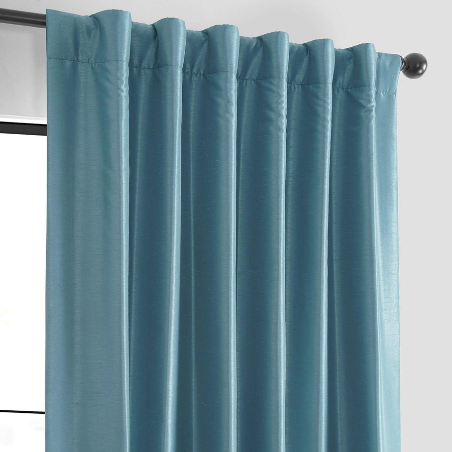 Nassau Blue Vintage Textured Faux Dupioni Silk Blackout Curtain