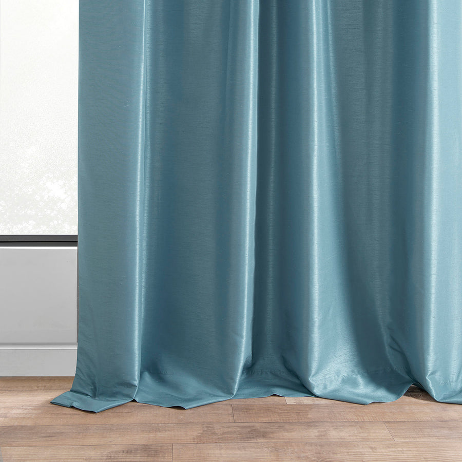 Nassau Blue Vintage Textured Faux Dupioni Silk Custom Curtain