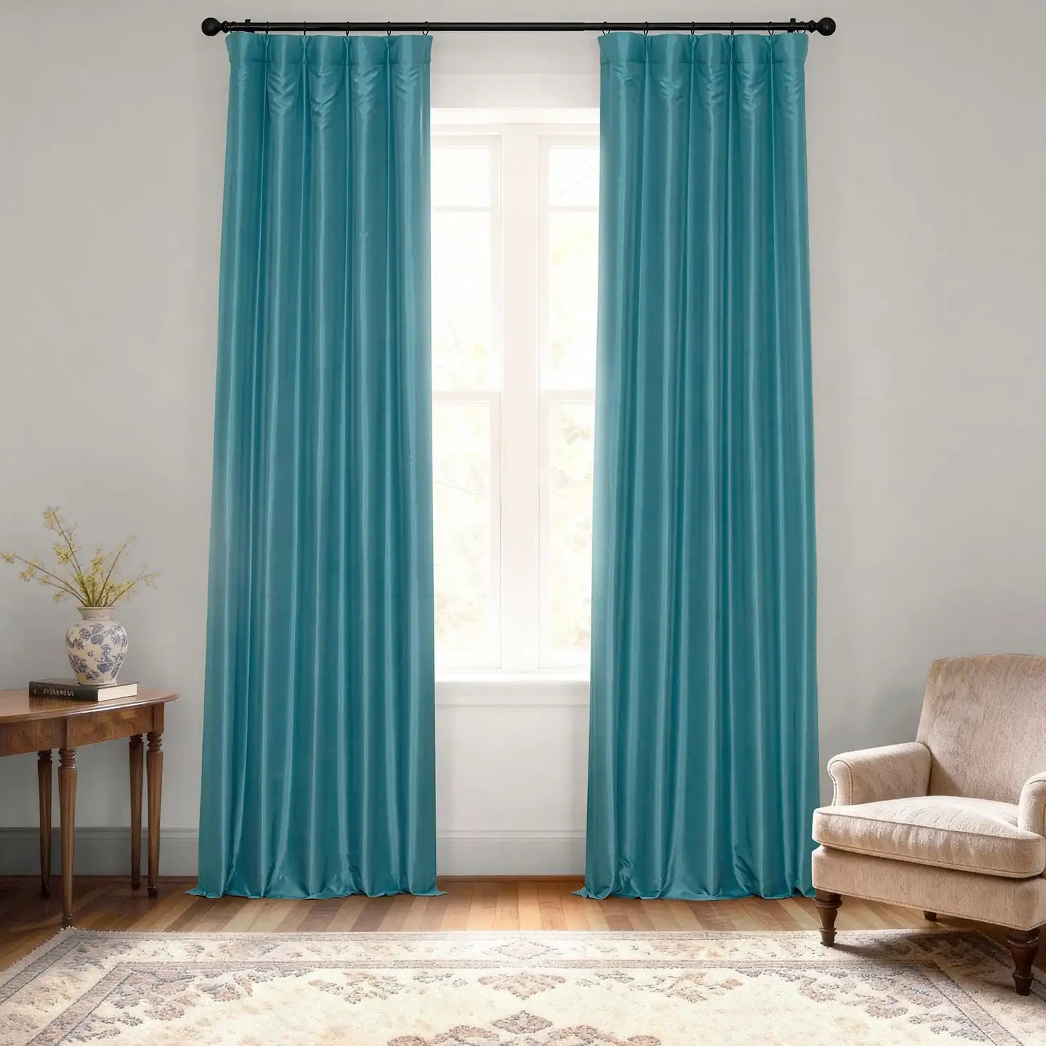 Nassau Blue Vintage Textured Faux Dupioni Silk Blackout Curtain