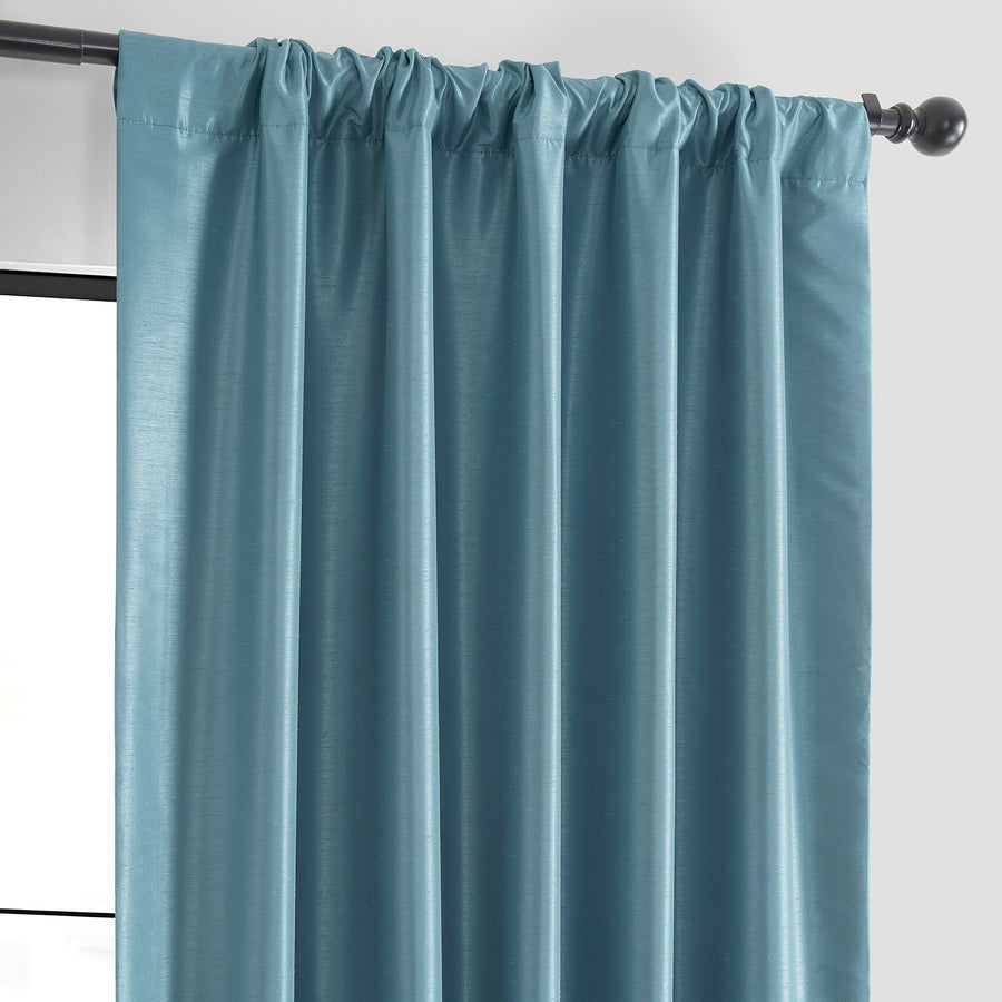 Nassau Blue Vintage Textured Faux Dupioni Silk Custom Curtain