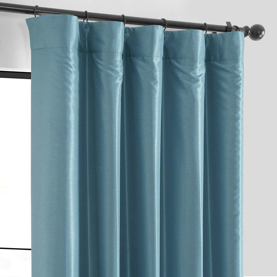 Nassau Blue Vintage Textured Faux Dupioni Silk Blackout Curtain - HalfPriceDrapes.com