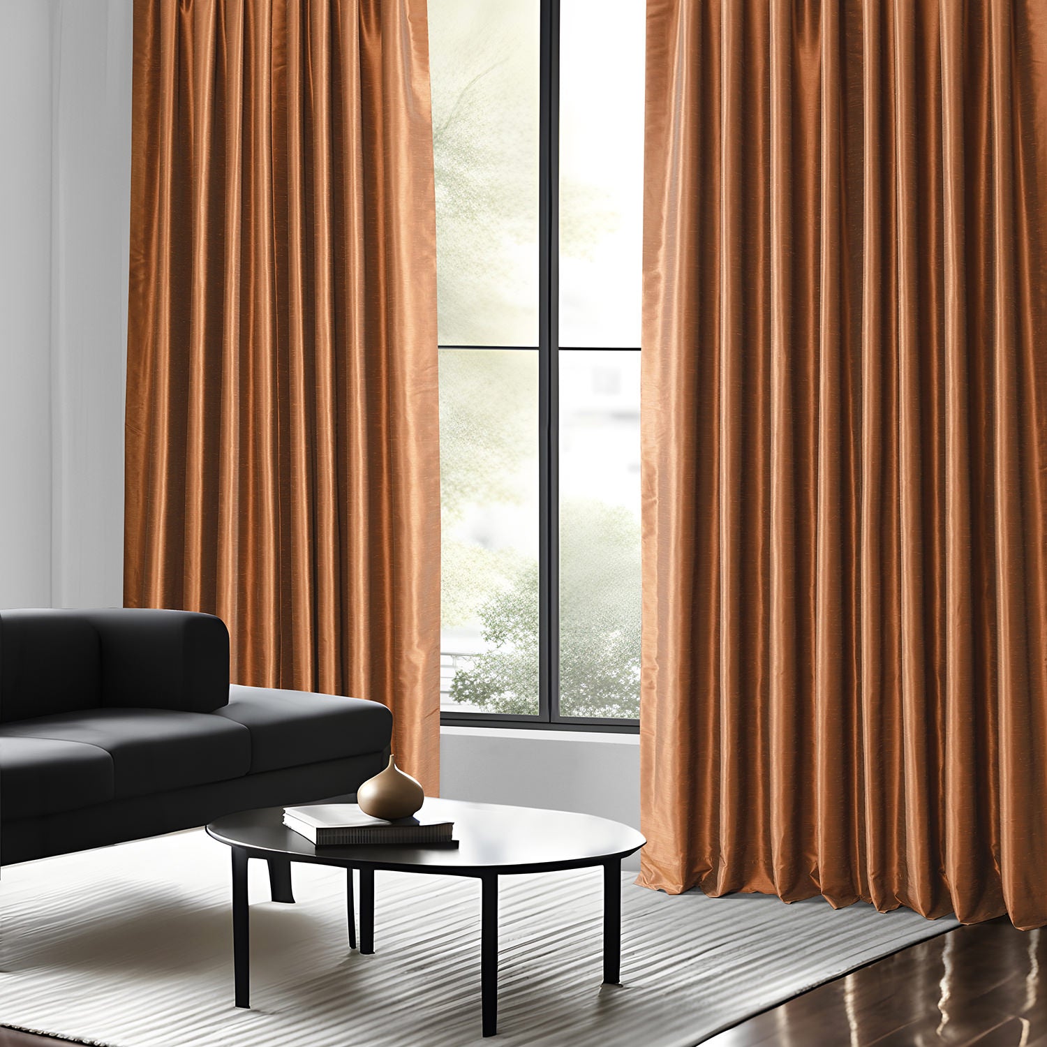 Copper Kettle Vintage Textured Faux Dupioni Silk Custom Curtain