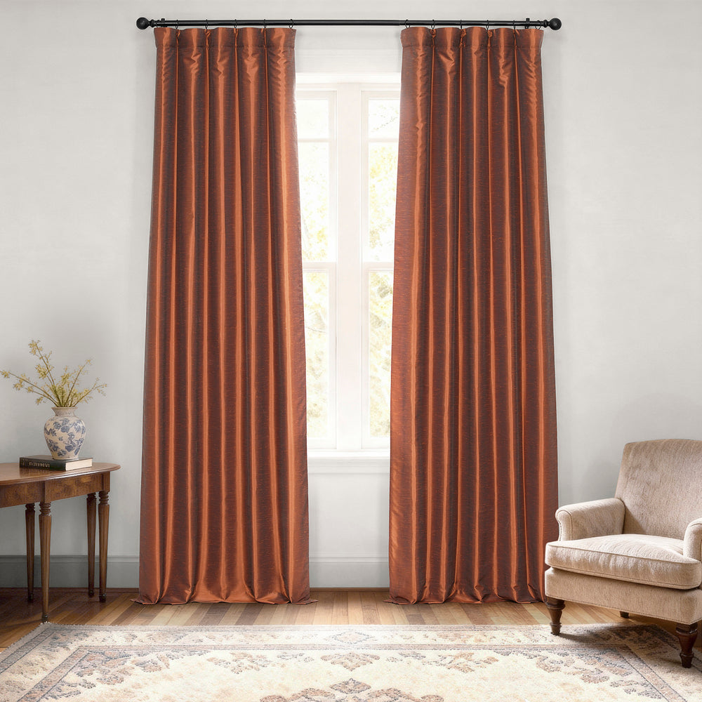 Copper Kettle Vintage Textured Faux Dupioni Silk Curtain