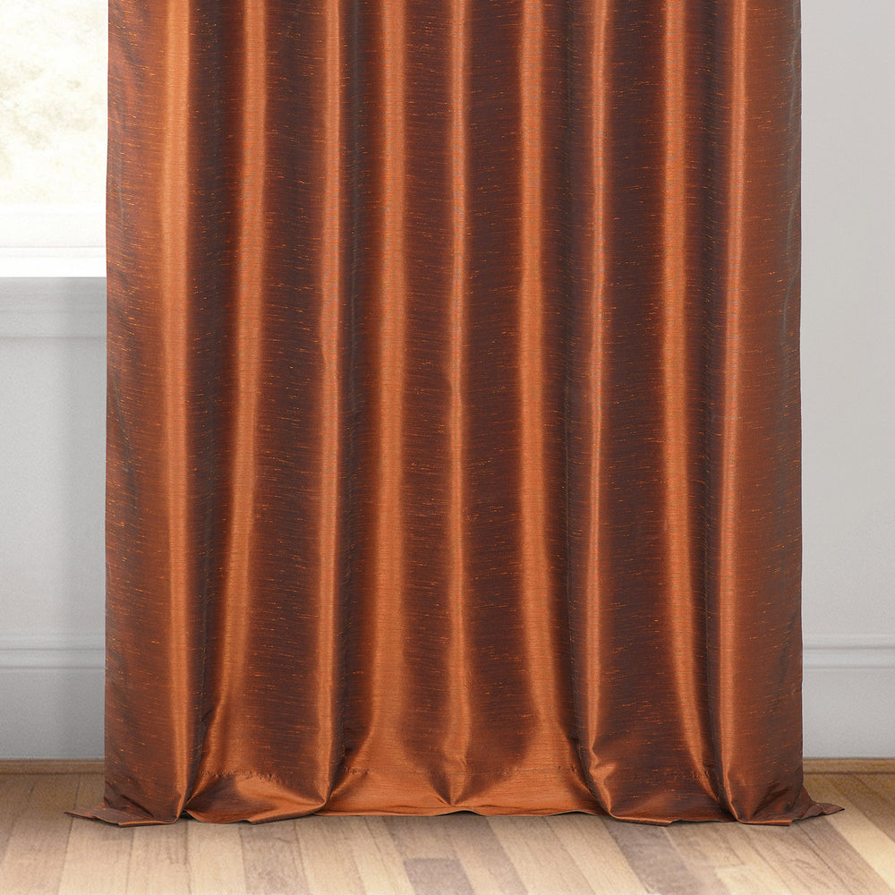 Copper Kettle French Pleat Vintage Textured Faux Dupioni Silk Blackout Curtain