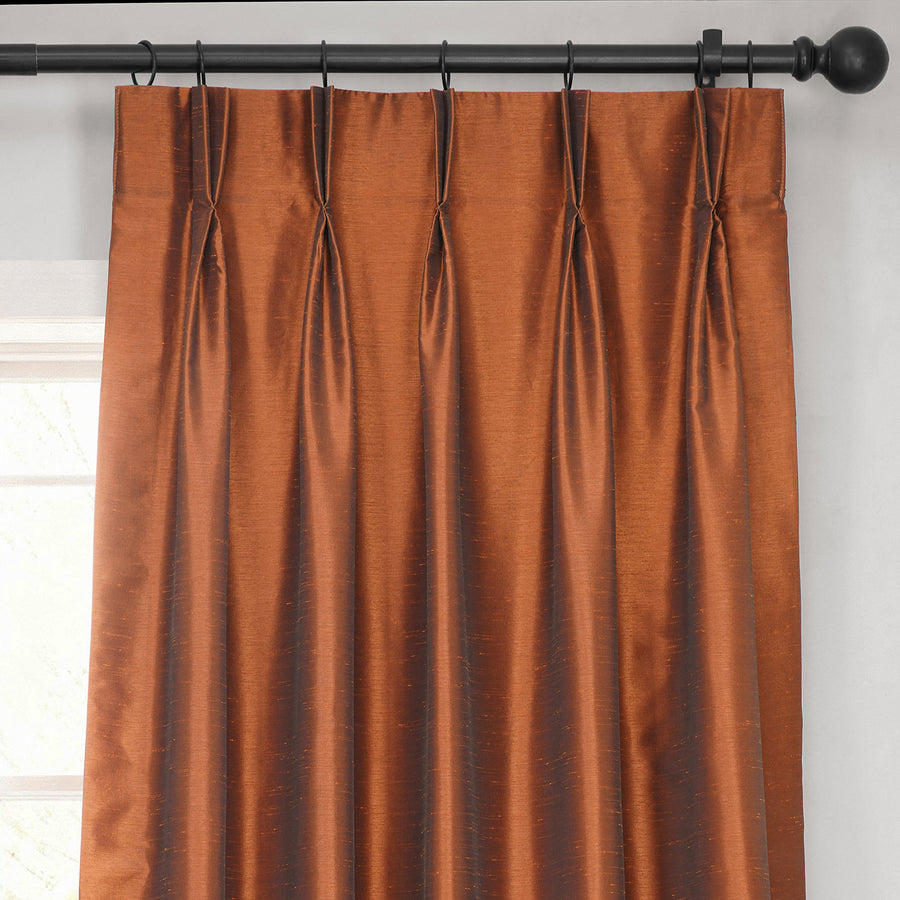 Copper Kettle French Pleat Vintage Textured Faux Dupioni Silk Blackout Curtain