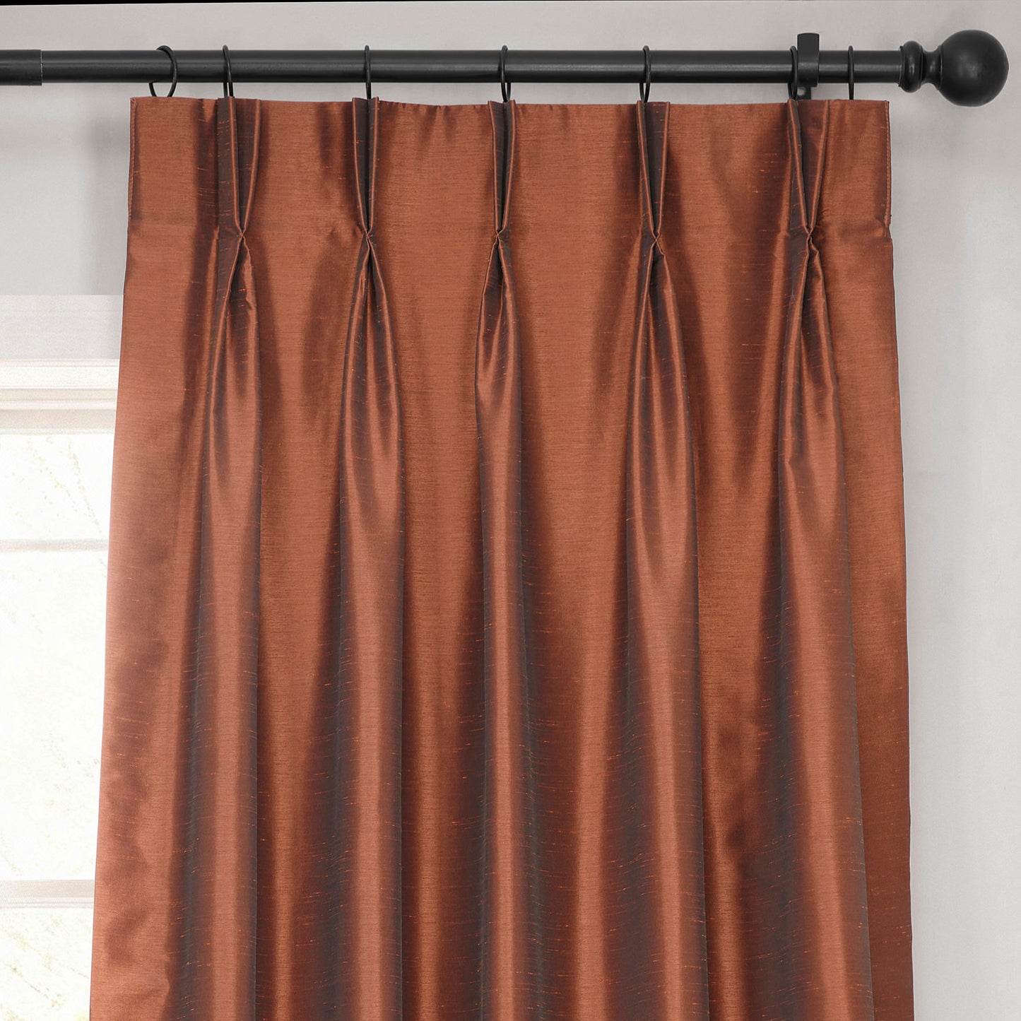 Copper Kettle French Pleat Vintage Textured Faux Dupioni Silk Blackout Curtain