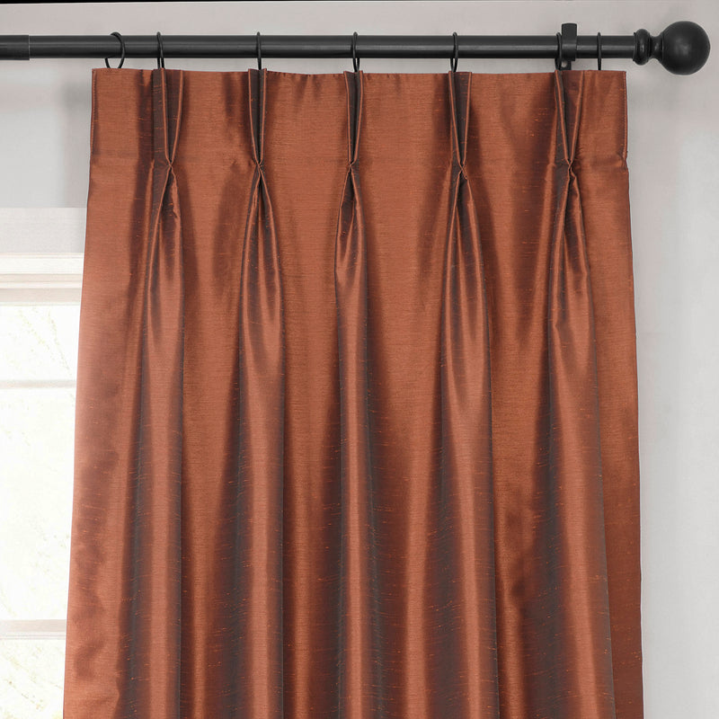 Copper Kettle French Pleat Vintage Textured Faux Dupioni Silk Blackout Curtain