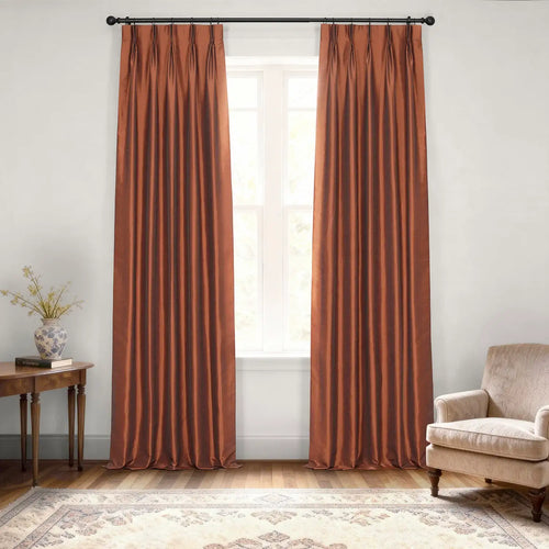 Copper Kettle Pinch Pleat Vintage Textured Faux Dupioni Silk Blackout Curtain