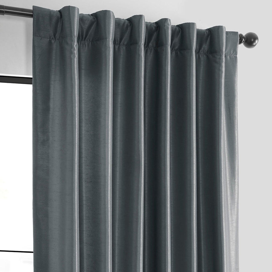 Arrowhead Grey Vintage Textured Faux Dupioni Silk Curtain - HalfPriceDrapes.com