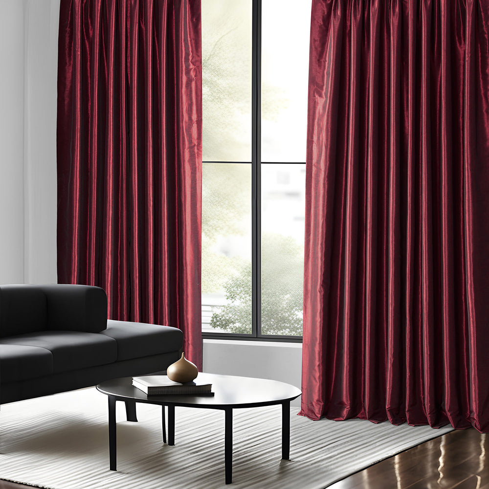 Ruby Vintage Textured Faux Dupioni Silk Custom Curtain