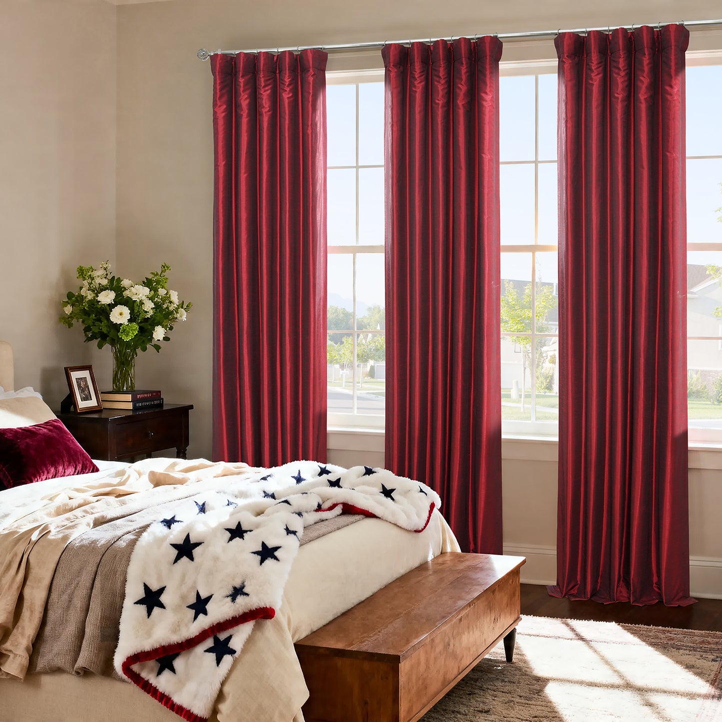 Ruby Vintage Textured Faux Dupioni Silk Custom Curtain