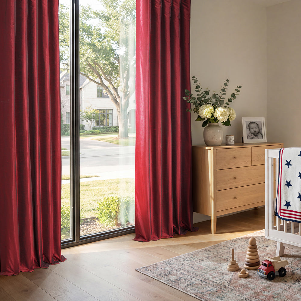 Ruby Vintage Textured Faux Dupioni Silk Custom Curtain